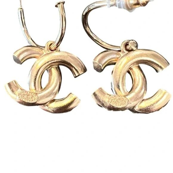 Chanel Gold Chain and Black Strauss Rhinestones Hoop Earrings - Picture 4 of 8